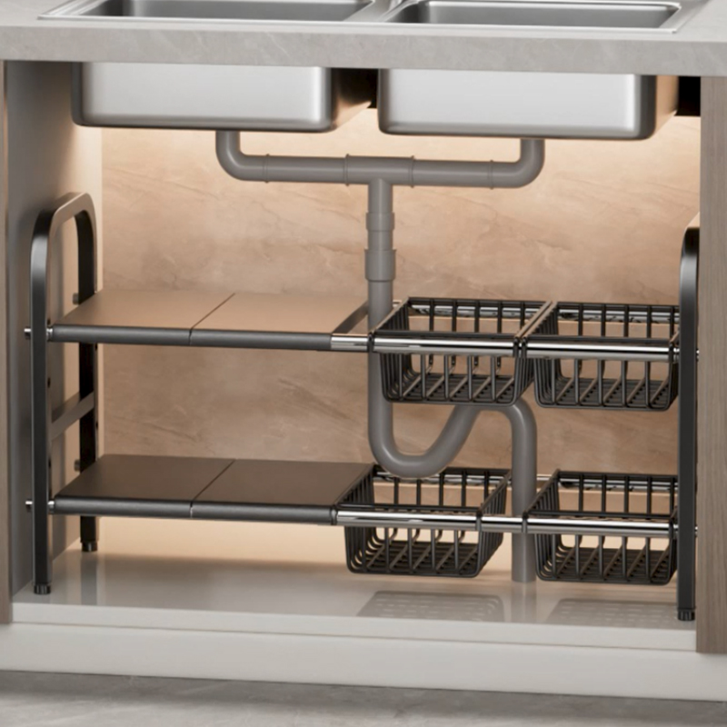 厨房下水槽置物架整体橱柜内分层架家用多功能可伸缩用品大全收纳