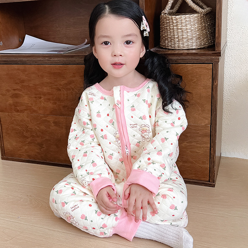 女童连体睡衣春秋款纯棉宝宝儿童家居服防着凉秋冬季婴儿睡袋女孩