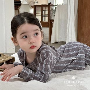 女童秋衣秋裤纯棉家居服女宝宝睡衣保暖内衣套装无骨女孩无痕打底