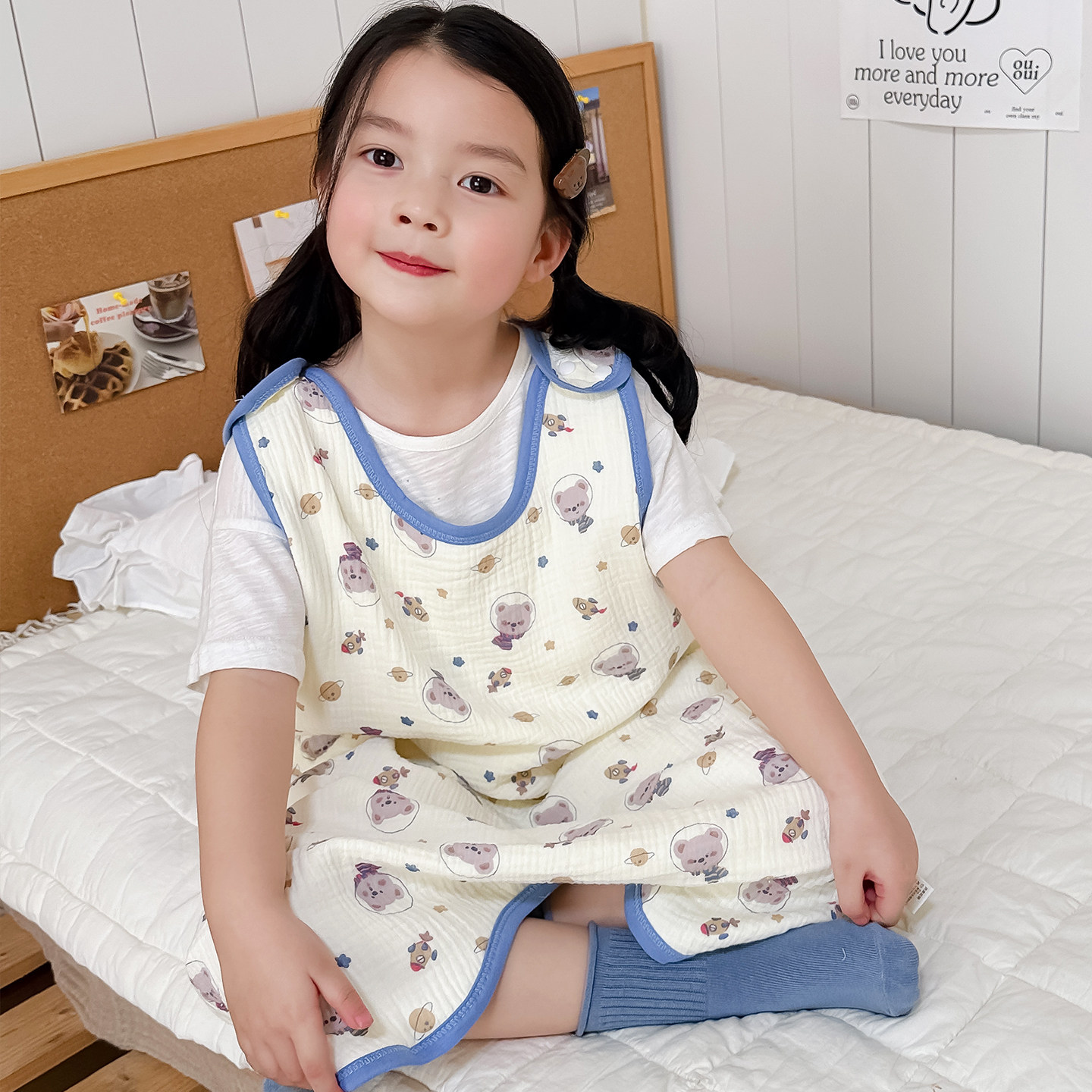 婴儿睡袋夏季薄款纯棉纱布夏天宝宝背心式儿童连体睡衣春夏季无袖