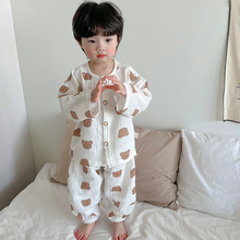儿童睡衣夏季纯棉纱布男童家居服套装男宝宝春夏天长袖女童空调房