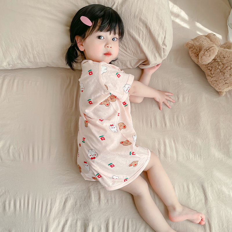 兒童連體睡衣純棉夏季薄款家居服