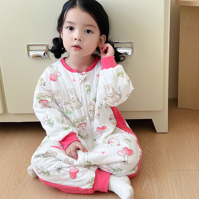 女宝宝薄棉连体睡衣中大童护肚子