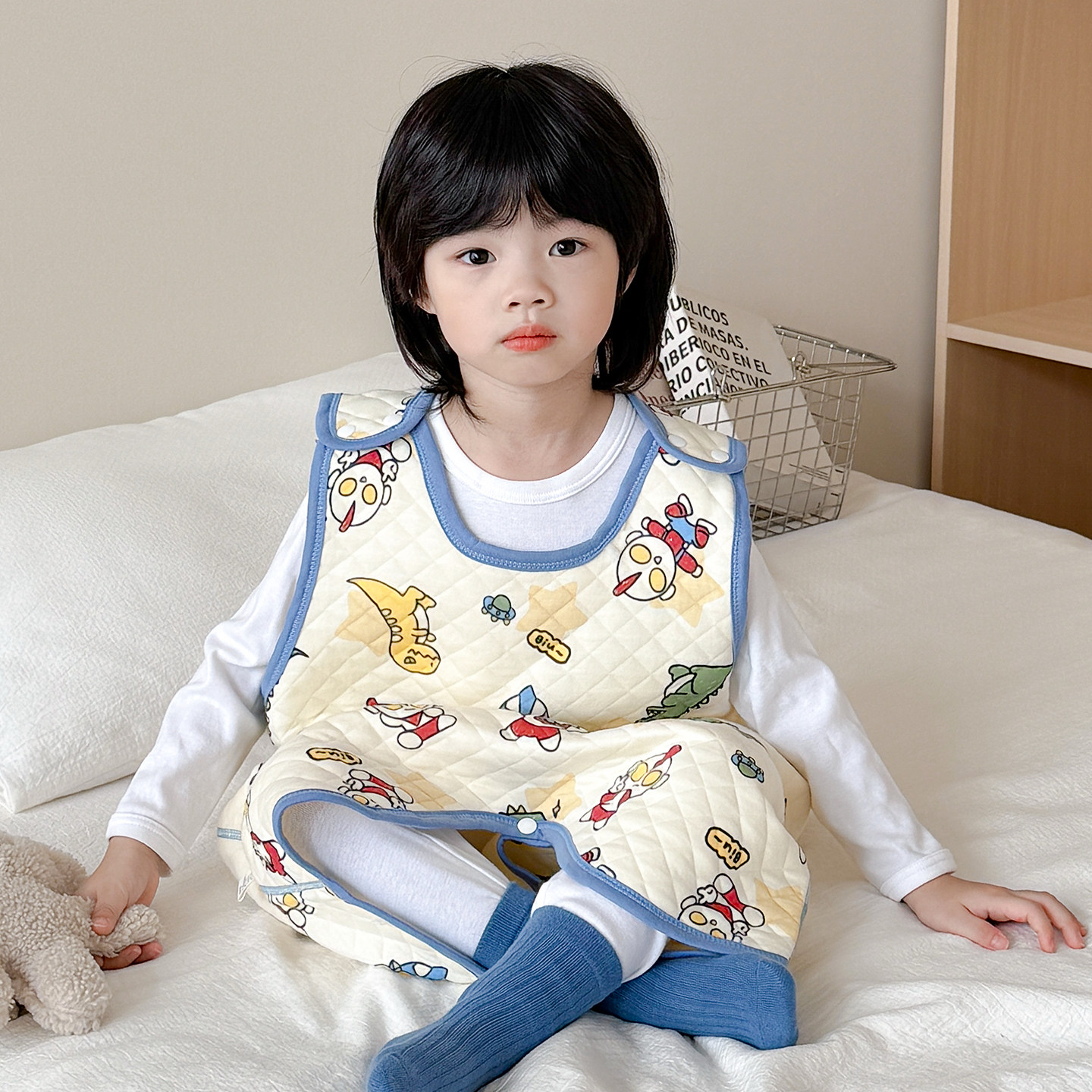 婴儿无袖睡袋秋冬男宝宝背心式防踢被春秋儿童马甲加厚护肚子秋季