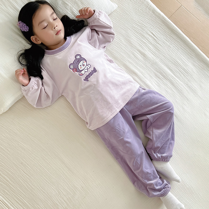 儿童澳毛绒睡衣秋冬家居服套装