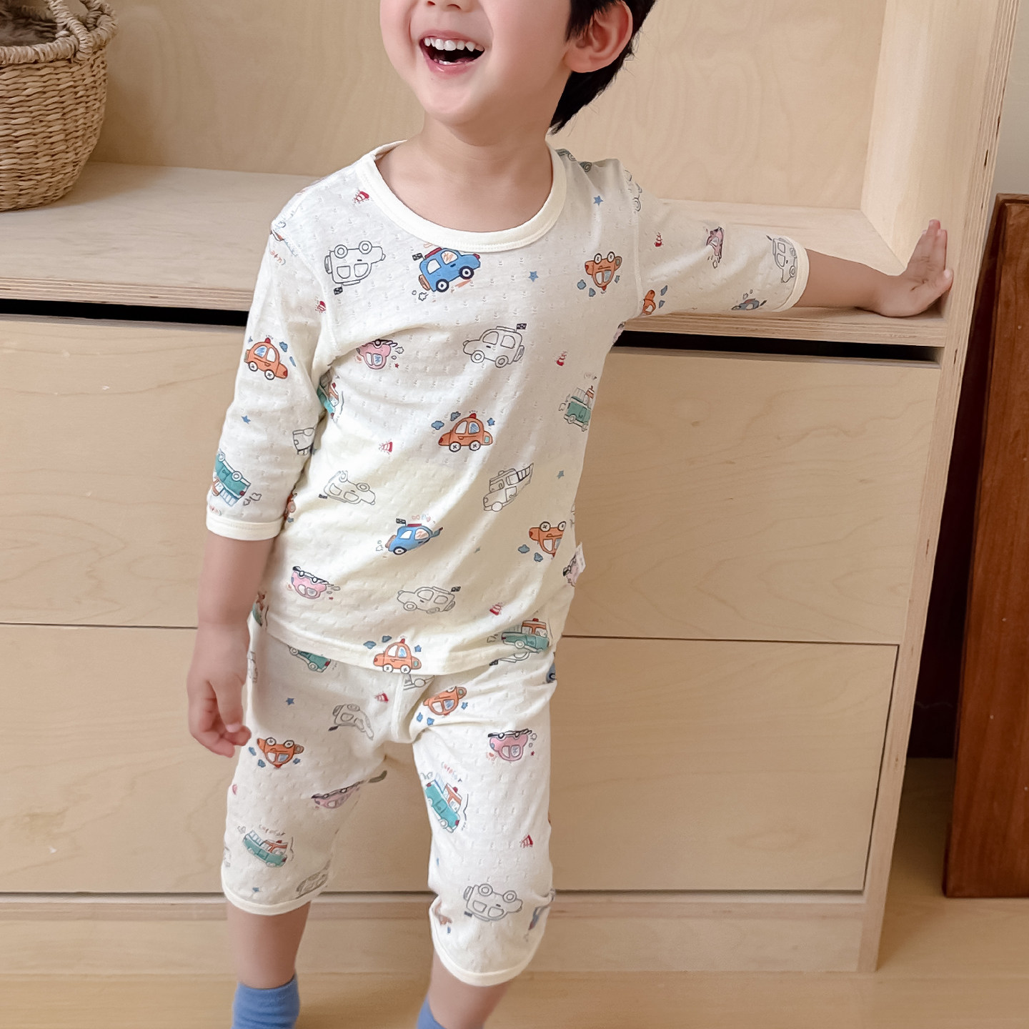 男宝宝家居服套装夏季纯棉薄款男孩睡衣透气七分袖男童空调服春夏