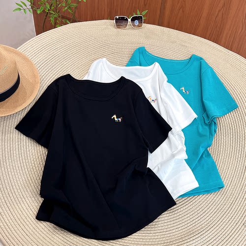 必魅-2026夏季新款正肩设计感刺绣短袖T恤女款显瘦百搭上衣58332