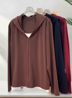 必魅假俩件大码帽子衫2025秋季长袖上衣百搭撞色女衫55463卫衣女