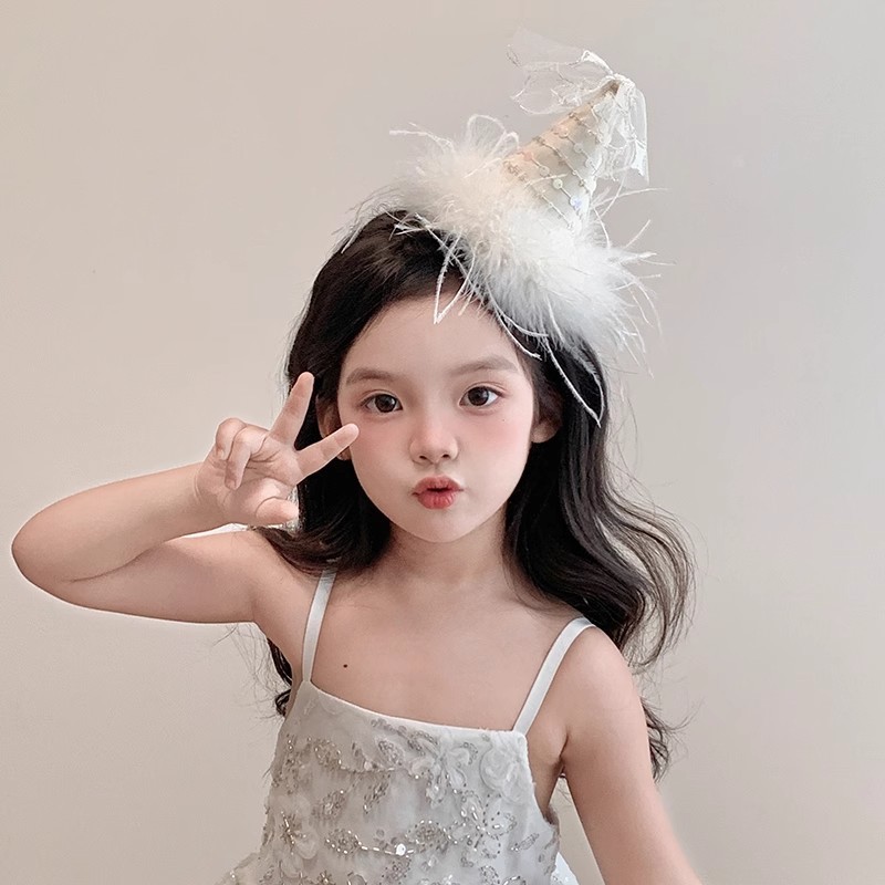 粉白蕾丝飘带少女派对生日礼帽