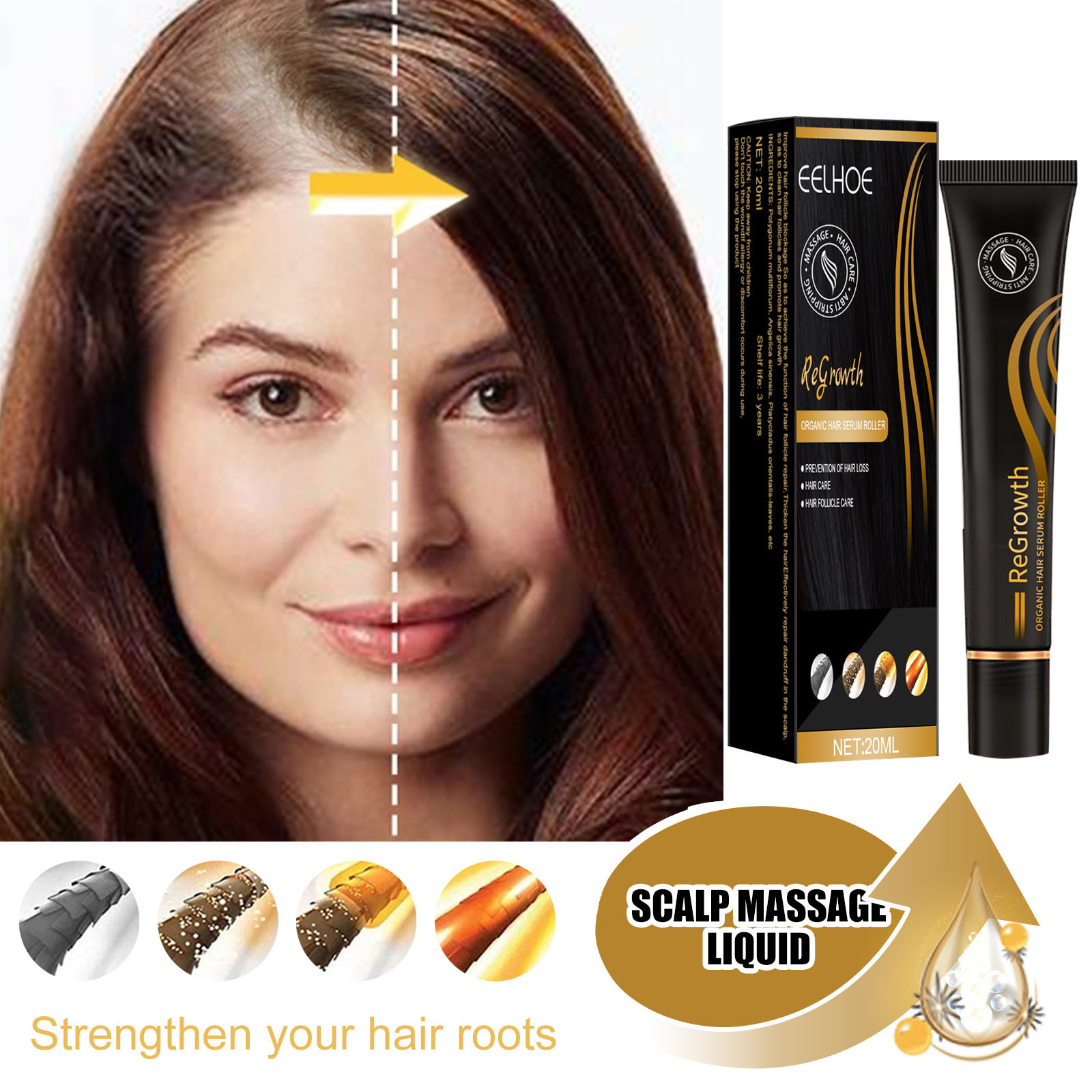 Hair Growth Essential Oils Roller Serum Scalp regrowth护发素 - 实物图