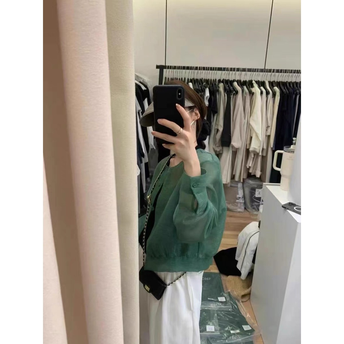 复古亮丝麻料防晒短外套女2025夏季新款宽松圆领薄款排扣开衫上衣