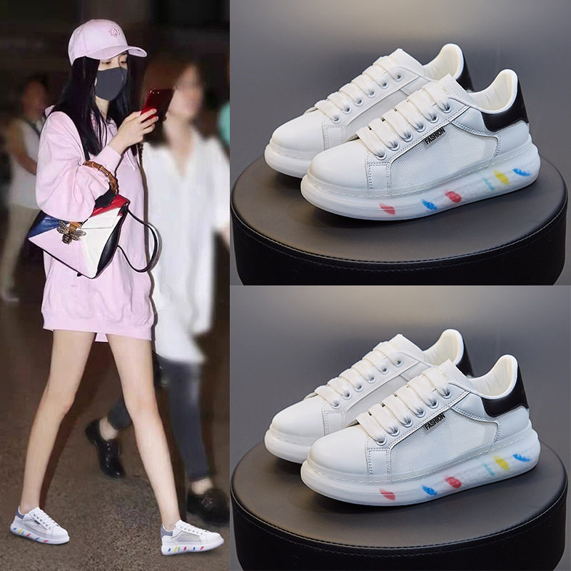 ins网面透气麦昆 小白鞋女2021夏季新款韩版学生 厚底板鞋女