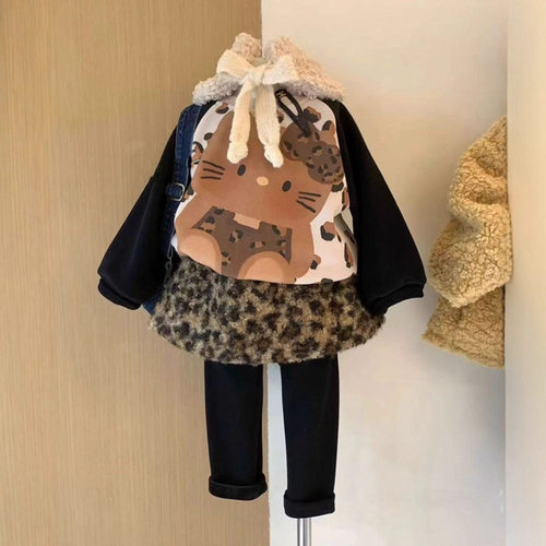 女童豹纹裙裤子加绒两件套