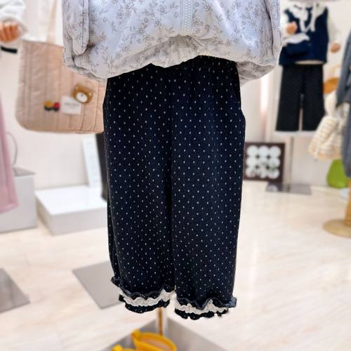 韩版儿童洋气加绒波点长裤2025冬装女童冬季加厚保暖休闲花边裤子