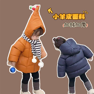 pu皮外套 男女童小羊皮棉服冬季 韩版 儿童洋气连帽加绒棉衣2025冬装