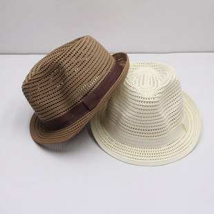 英伦爵士帽镂空透气凉帽遮阳防晒巴拿马小礼帽潮绅士帽子 男士 夏季