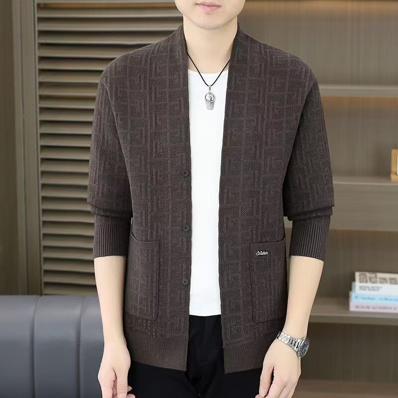 春秋男士休闲提花针织开衫