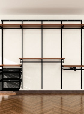 【三个房间】壁挂式金属衣柜砌墙衣帽间新型上墙金属架木层板系列