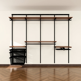 金属衣柜砌墙衣帽间新型上墙金属架木层板系列 壁挂式 三个房间