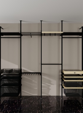 【三个房间】立柱金属衣柜落地结构衣帽间储物间顶天立地框架定制