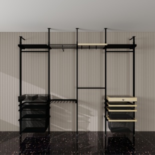 立柱金属衣柜落地结构衣帽间储物间顶天立地框架定制 三个房间