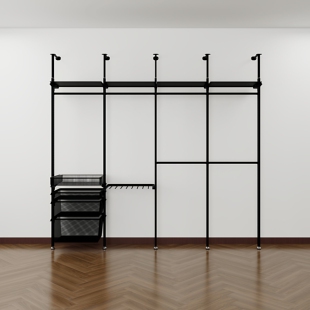 金属衣柜落地式 悬臂款 立柱衣帽间定制环保碳钢衣架 三个房间
