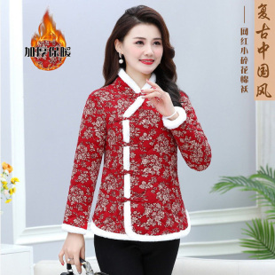 新款冬装妈妈时尚碎花百搭款加厚网红外套短款大花棉袄女装中国风