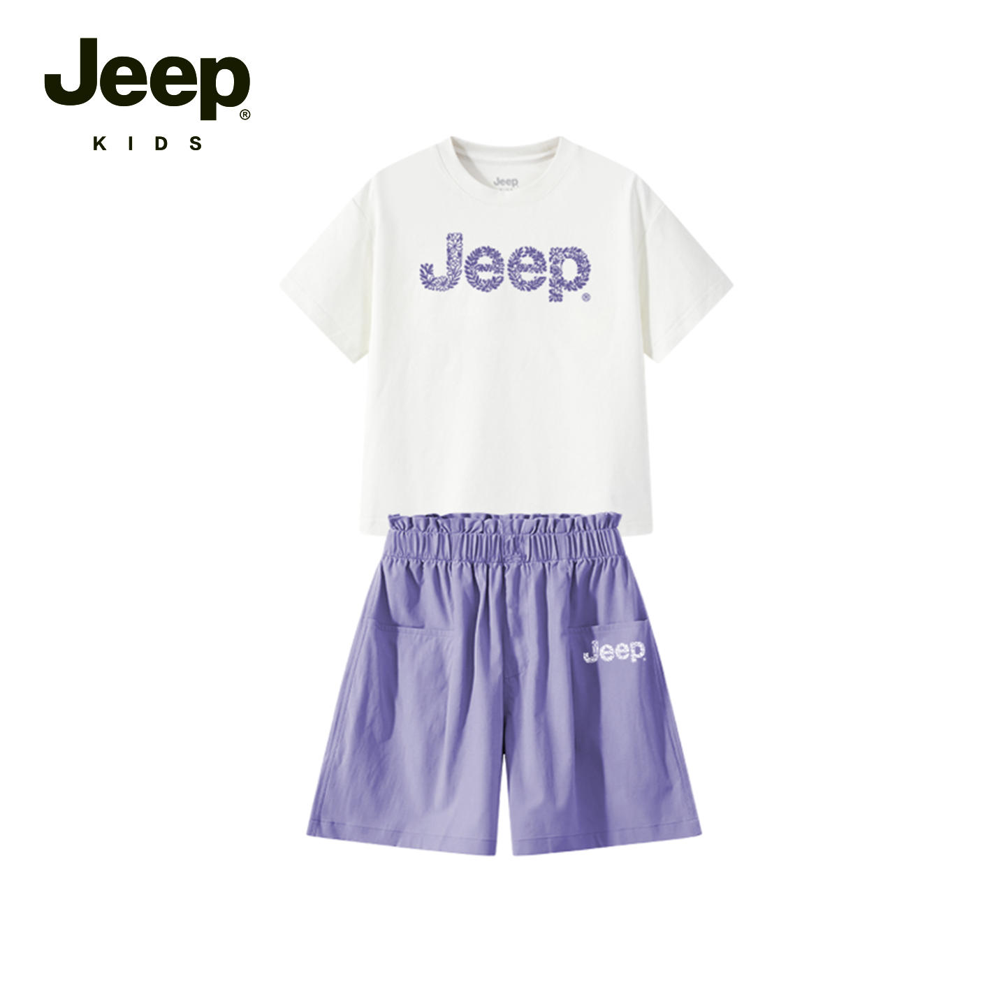 【Jeep】儿童套装字母休闲男童宽松短袖女童短裤D362NA1671