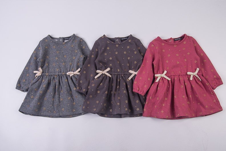 外贸欧美 女宝春秋款长袖抓绒公主裙0-3岁女童中长款套头裙式上衣