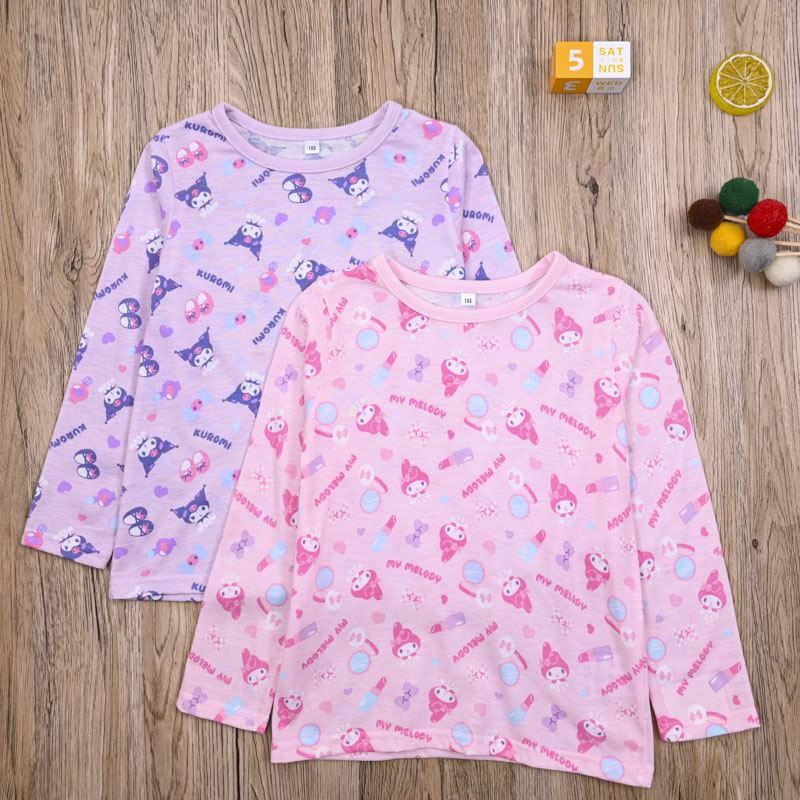 外贸日单 春秋女童棉质长袖T恤女宝可爱卡通圆领上衣套头衫打底衫
