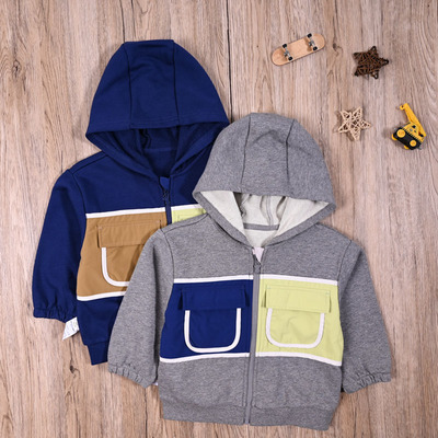 国内单 男宝春秋连帽长袖毛线圈上衣卫衣开衫 男童帅气外套拉链衫