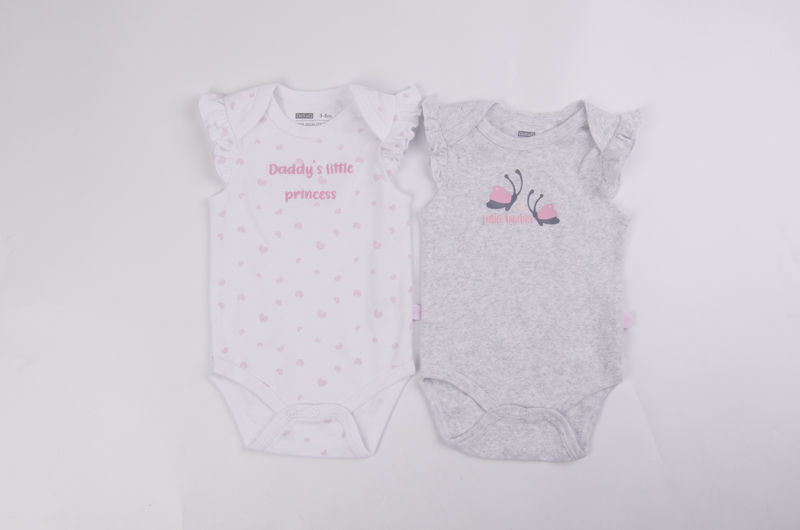 外贸欧美 女宝夏款纯棉飞袖三角爬服 婴儿套头包屁衣新生儿哈衣