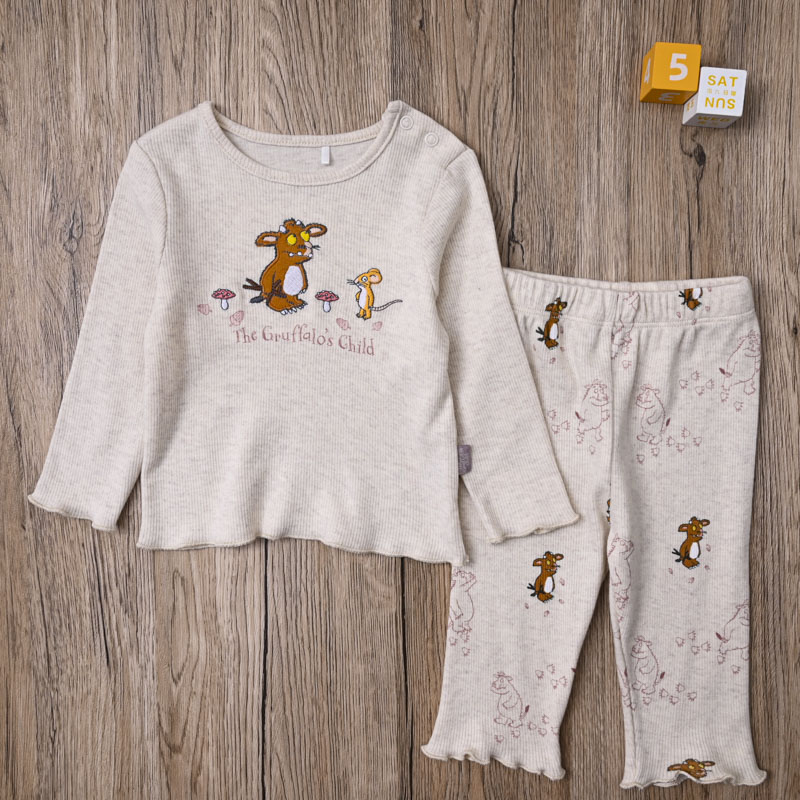 外贸欧美 女宝春秋螺纹棉上衣长袖T恤长裤子打底裤婴儿两件套装