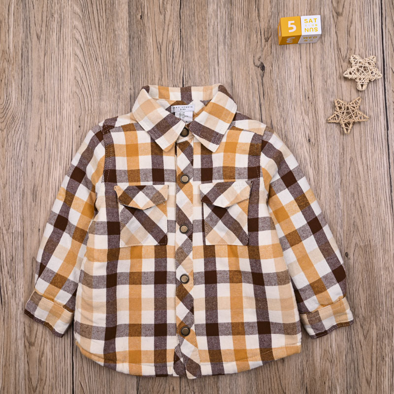 外贸欧美男宝春秋冬款棉毛加绒经典格子衬衣男童帅气翻领长袖衬衫