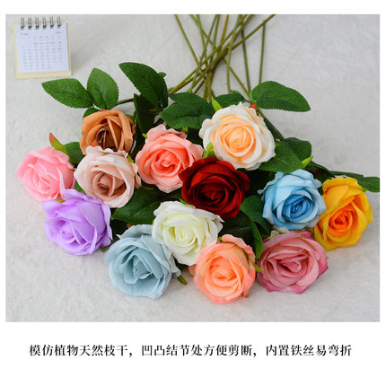 仿真花高级感逼真玫瑰红色假花单支情人节家居客厅装饰摆件插花
