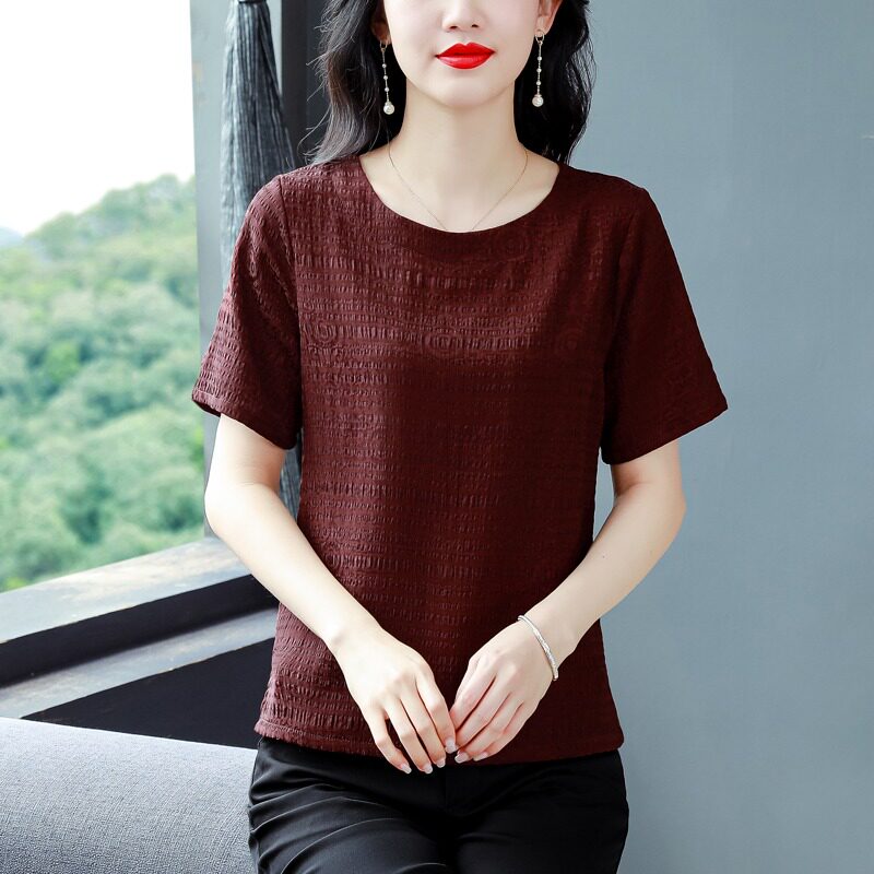 短袖百搭薄款提花桑蚕丝女士透气