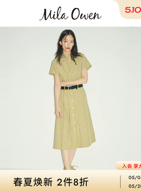 Mila Owen26春夏新品复古刺绣logo格纹短袖衬衫连衣裙09WFO261067