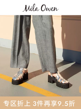 Mila Owen春夏时尚百搭粗跟厚底编织罗马凉鞋09WGS242521