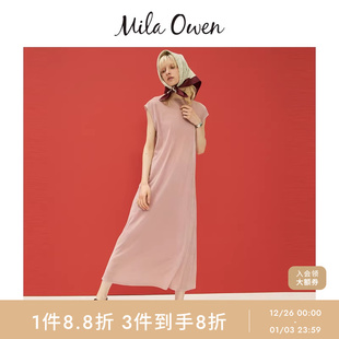 连衣裙09WCO254023 气质优雅纯色丝绒宽松无袖 Mila Owen25秋冬新品