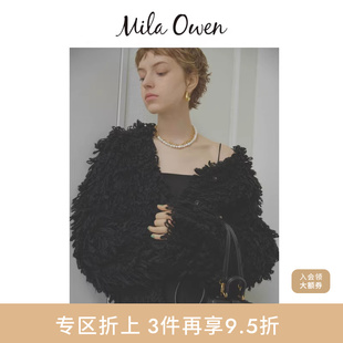 Mila 气质短款 毛钱圈V领针织开衫 09WND244171 Owen秋冬时尚