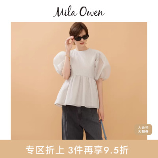 提花纹理衬衫 裙摆上衣09WFT252224 Owen春夏甜美泡泡袖 Mila