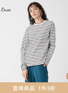 Mila Owen春夏简约经典海魂条纹圆领全棉长袖T恤打底09WCT231148