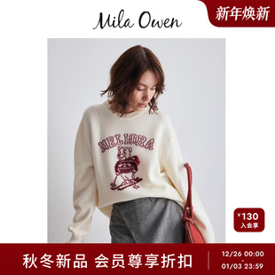 Mila 节日复古滑雪熊提花羊毛混纺毛衣09WNT255134 Owen25秋冬新品