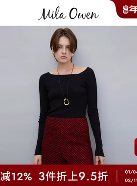 Mila Owen秋冬休闲气质不规则领修身长袖针织衫09WNT244096