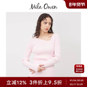 Mila Owen春夏休闲百搭纯色斜V领多巴胺罗纹针织衫 09WNT241087