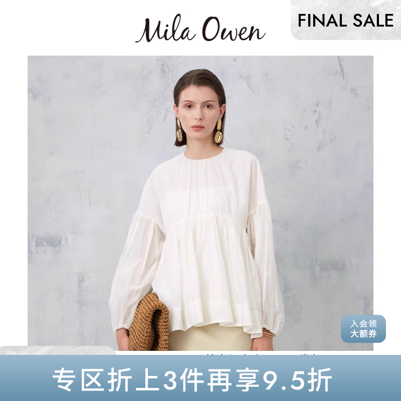 Mila Owen 春夏季新款休闲宽松圆领压褶衬衫士09WFT241056