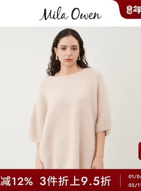 Mila Owen秋冬日系休闲宽松毛绒圆领半袖针织衫09WNT244303