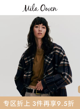 Mila Owen25秋冬新品优雅羊毛混纺宽松双排扣毛呢大衣09WFC254110