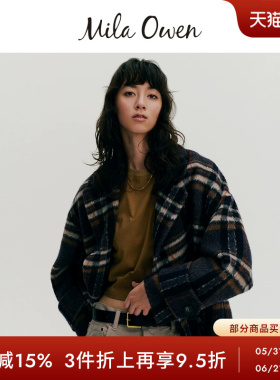Mila Owen秋冬优雅羊毛混纺宽松双排扣毛呢大衣09WFC254110