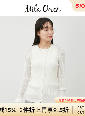 Mila Owen秋冬简约通勤圆领薄款竖纹针织开衫09WND254921